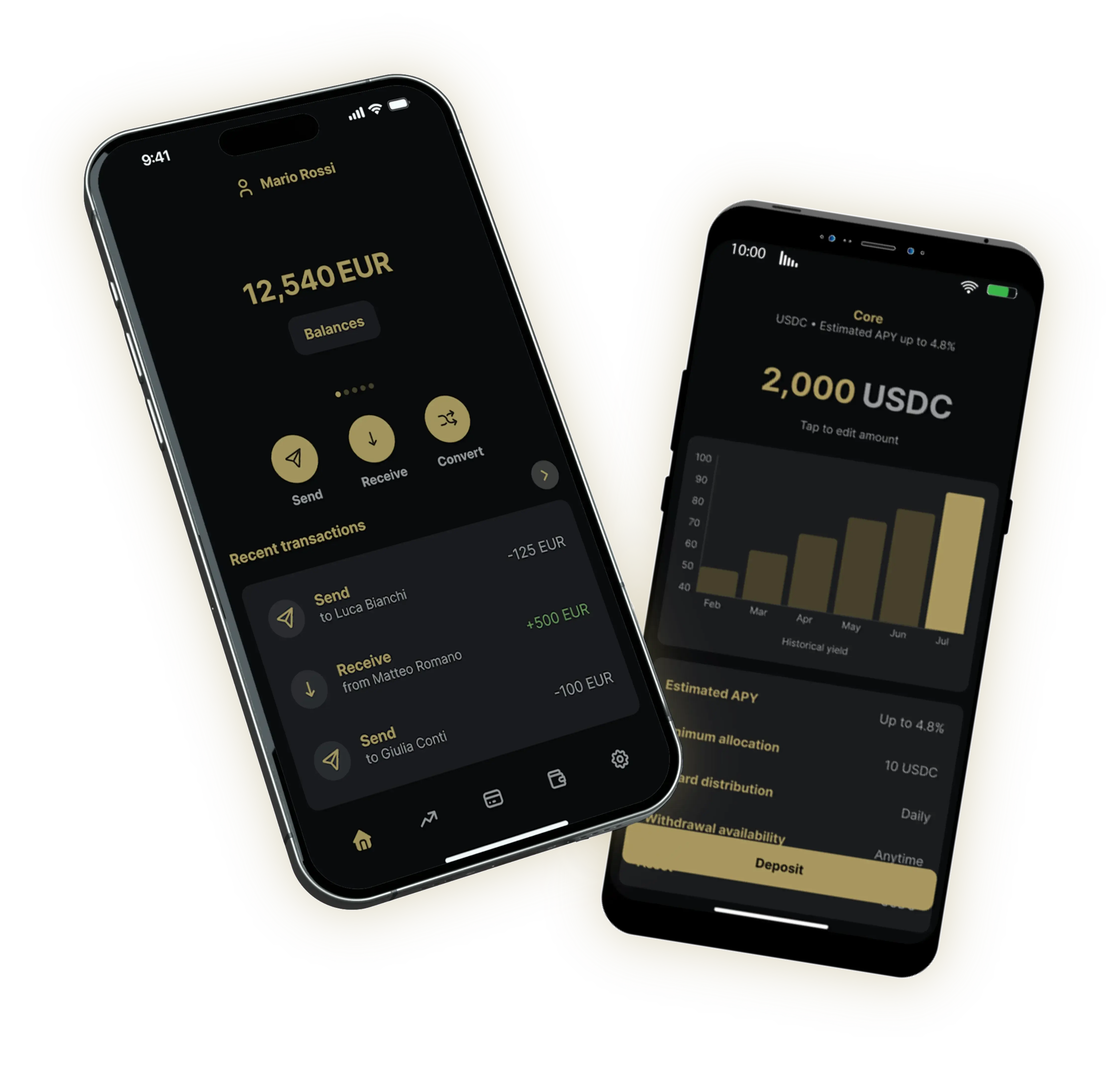 Kleos app balances screen showing crypto and fiat holdings