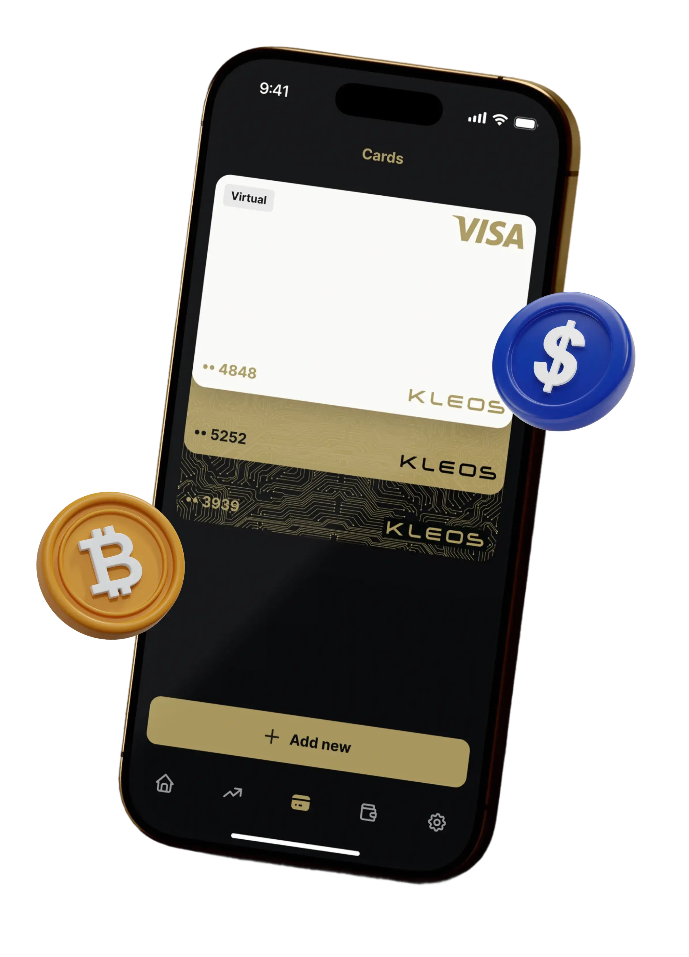 Kleos platform illustration with cards, wallets, and digital assets